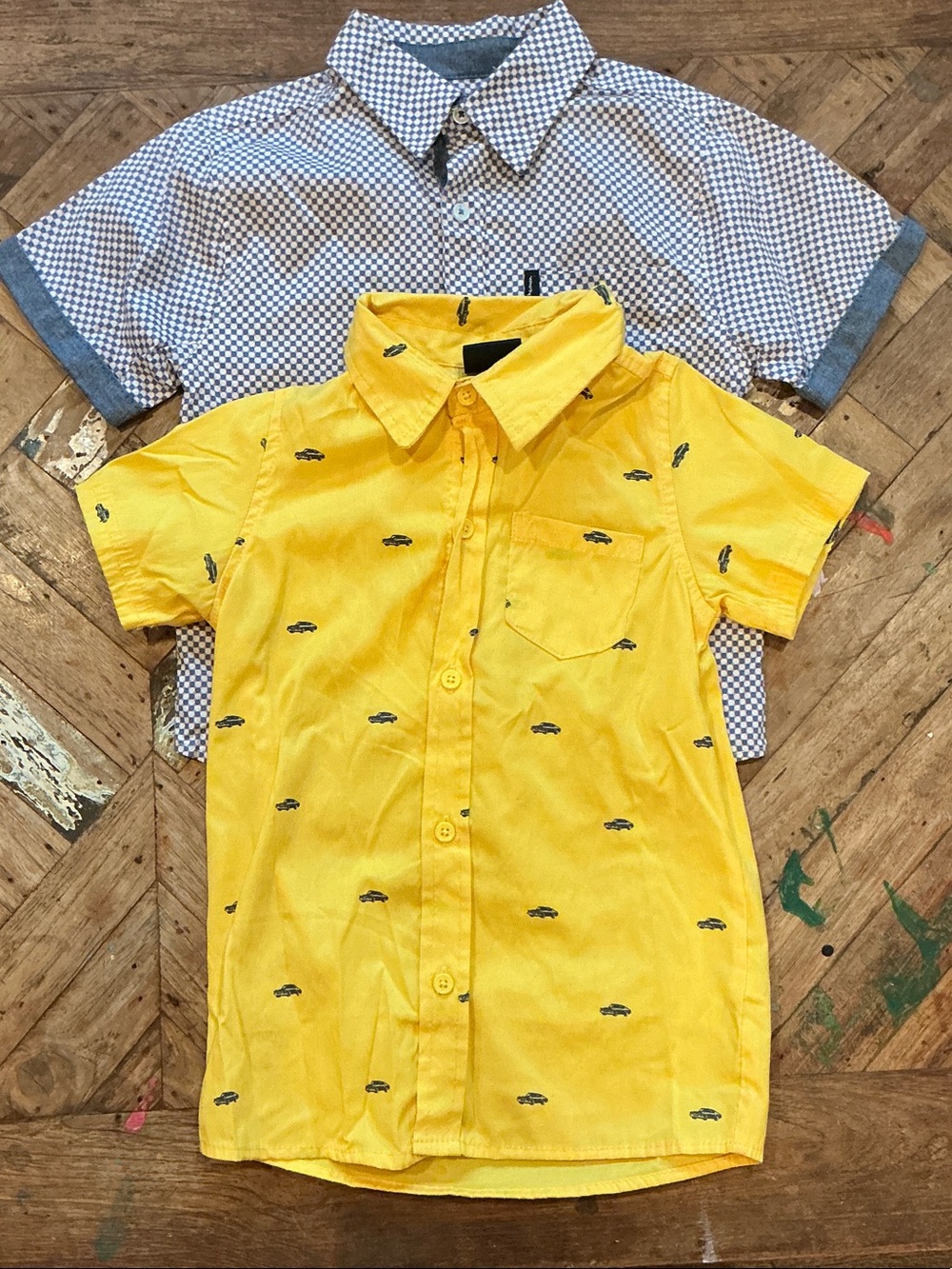 2-Pack Boys Size 5 Button-Up Shirts | Taxi Print & Plaid | Short Sleeve